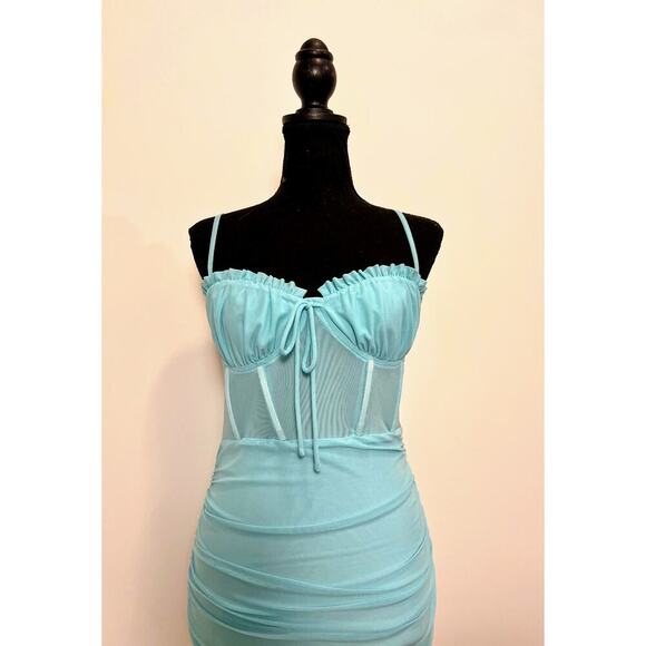 Superdown Womens Sweetheart Ruched Bodycon Mini Dress in Blue Medium Lined Party - Picture 4 of 5